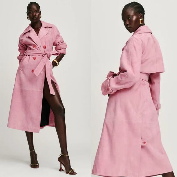 Reformation Veda Ashland Leather Trench Pink - Picture 1 of 10